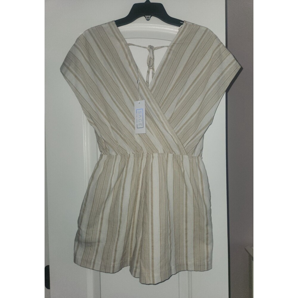 Sadie & Sage x Anthropologie Harmonize Romper Womens Size Small Beige Stripe NWT - Picture 4 of 11